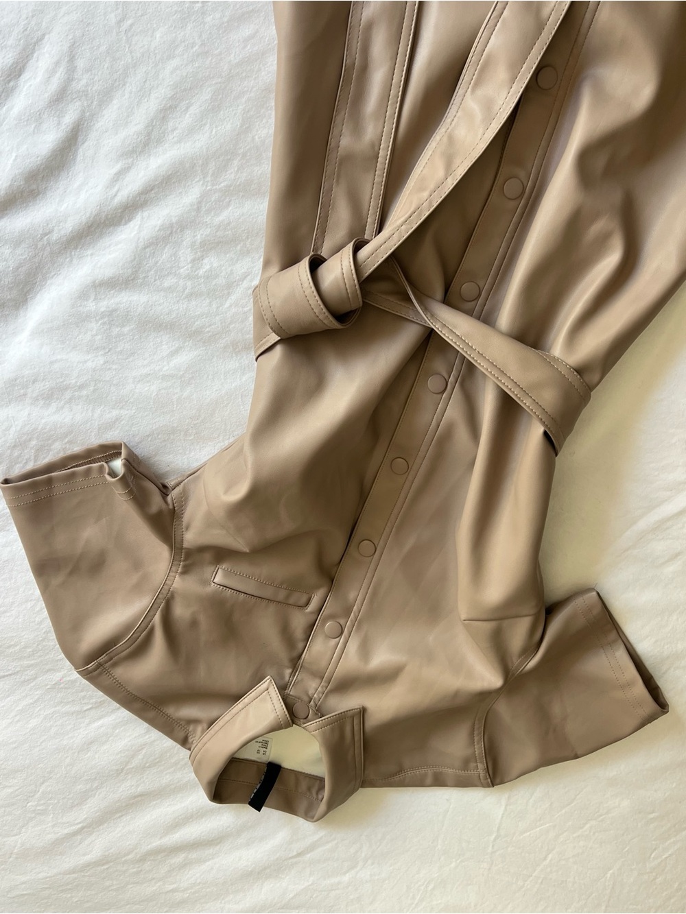 H&M Faux Leather Shirt Dress in Taupe Beige